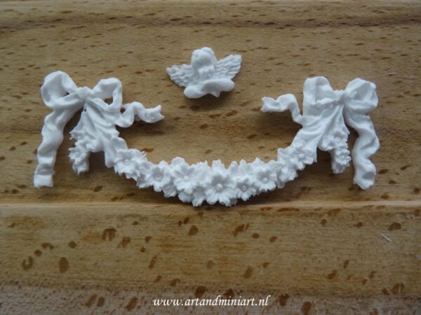 enel, guirlander, bloemen, strik, barok, embellishmenst, decoratie, zelf schilderen, wit, creatief, miniaturen,