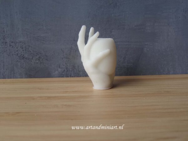 hand, decoratief, 1:12, vaas, bloempot, bloemen, planten, wit, resin, poppenhuis