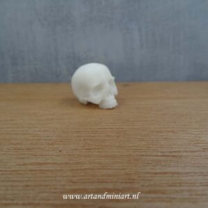 skul, schedel, skelet, dood, death, menselijk lichaam, horror, decoratie, decoratief, attractief, schilderbaar, resin, wit, poppenhuis, klein