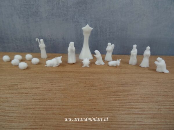 kerststal, kerstbeeld, kerst, geloof, maria, jozef, de 3 wijzen, herder, schapen, resin, poppenhuis, miniatuur