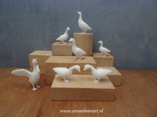 ganzen familie, poppenhuis, gans, watervogel, water, vogel, miniaturen,