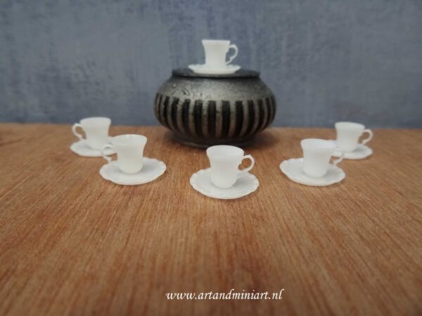 kopjes, schoteltjes, thee servoes, koffie, thee, servies, poppenhuis, miniatuur, resin 3d print