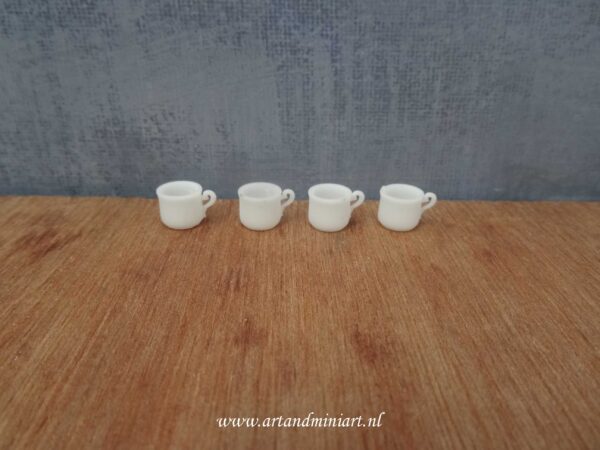 bekers, mokken, poppenhuis, miniaturen, servies, wit, resin, 3d print, modelbouw