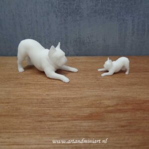 bulldog, franse bulldog, teef, reu, pup, miniaturen, resin, poppenhuis,