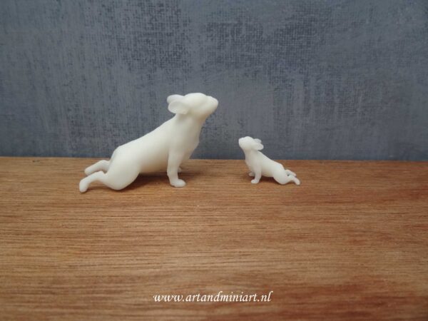 franse bulldog, poppenhuis, miniaturen, reu, teef, pup huisdier, resin, 3d print , 1:12, 1:24